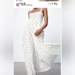 Zara White Maxi Dress with Blue Accents
